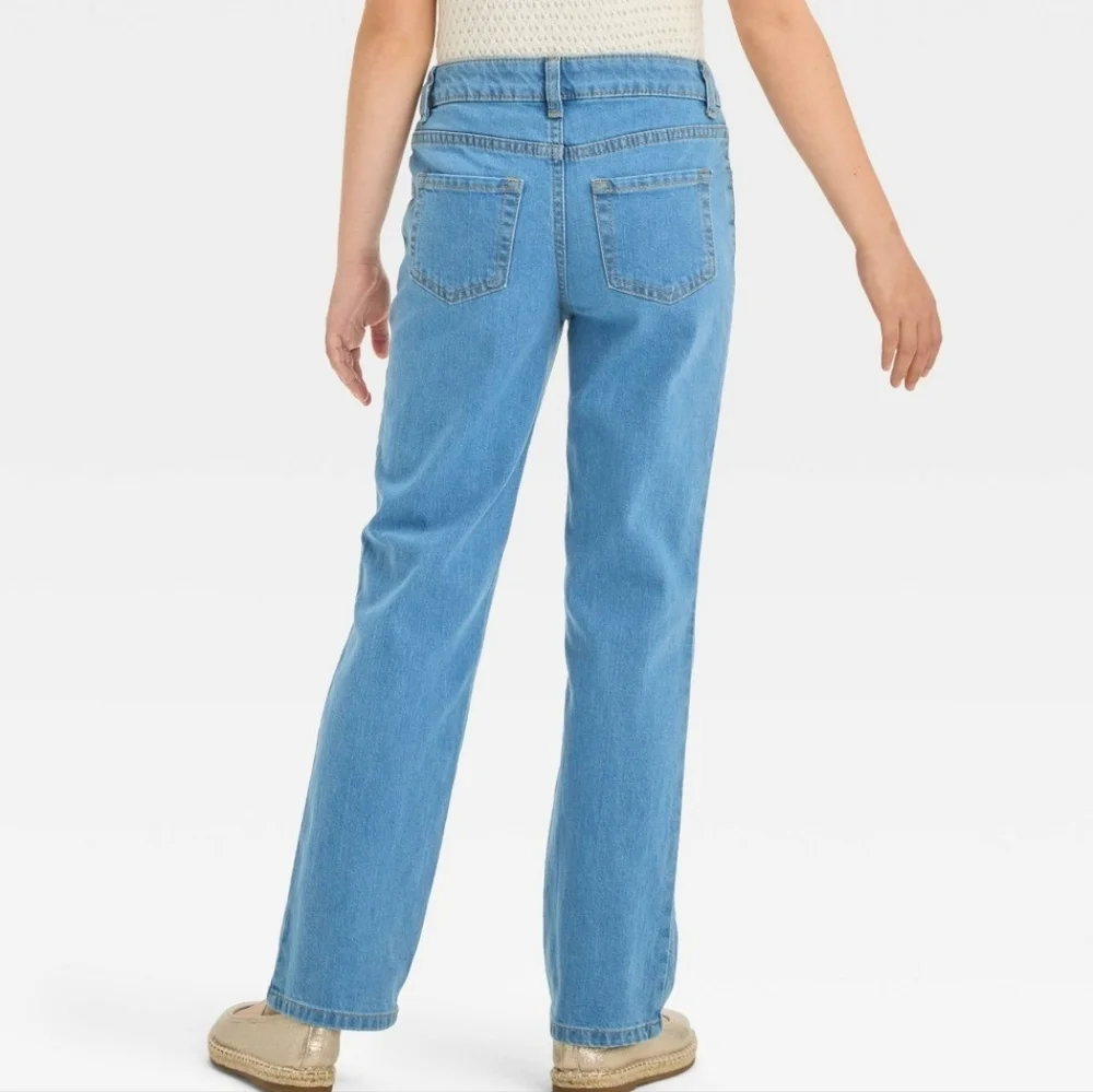 Girls' Mid-Rise Denim Straight Jeans - Cat & Jack Medium Wash 18